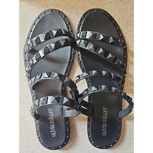 Olivia Miller Black Studded Sandals Jelly Slides Size 7